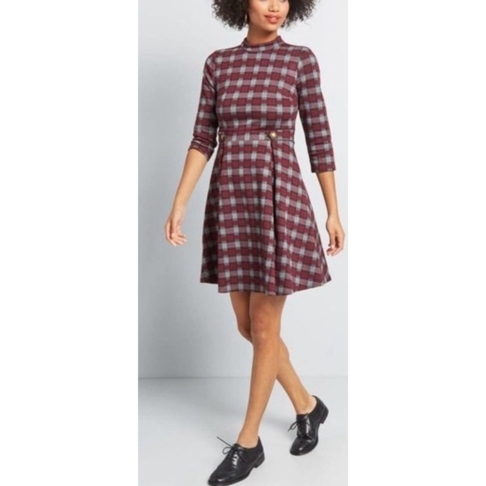 ModCloth Proudest Moments Knit Aline Dress Mock Neck 3/4 Sleeve Women Size Small